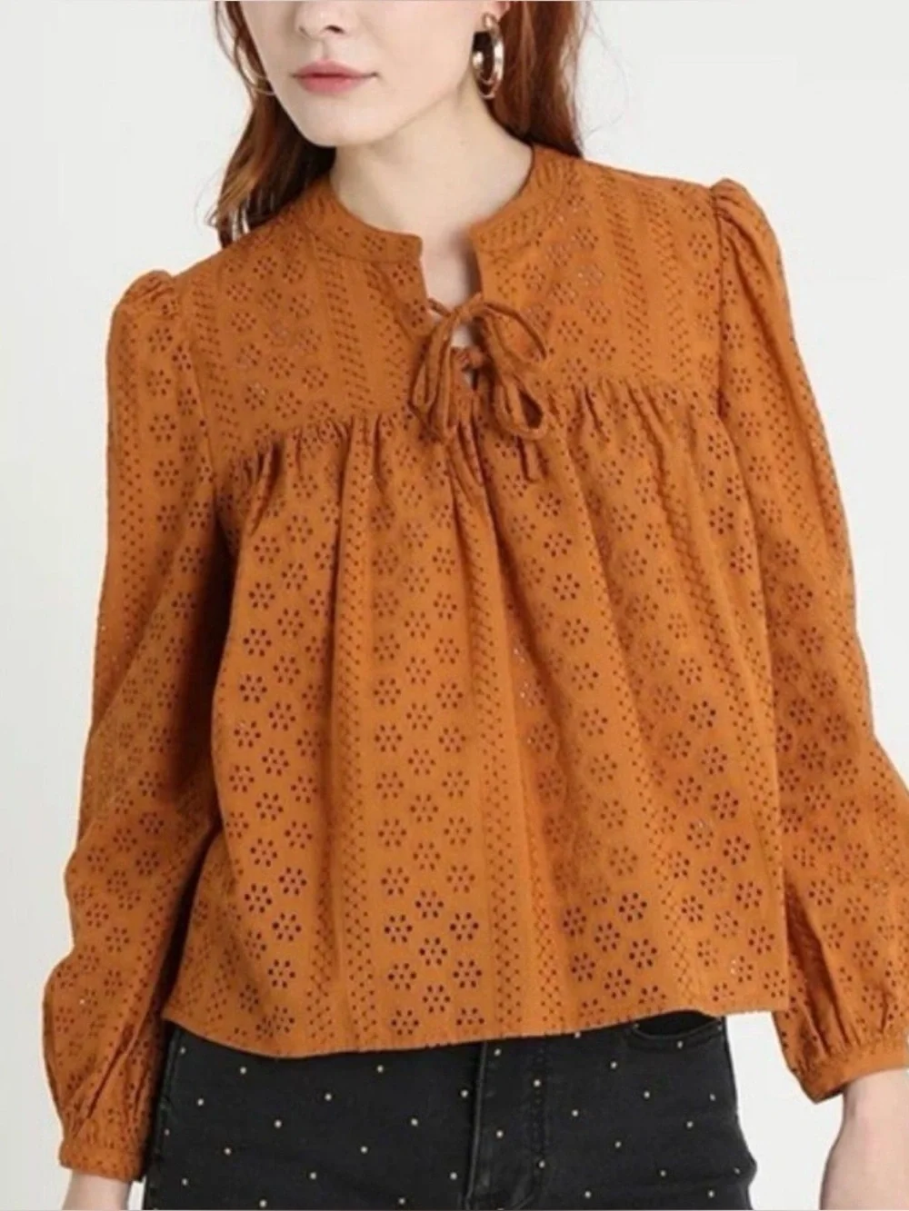 NWT Madewell Eyelet Double-Tie Blouse Carrot Cake Size S